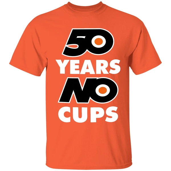 50 years no cups philadelphia flyers shirt orange
