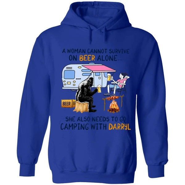 A Woman Cannot Survive On Beer Alone She Also Needs To Go Camping With Darryl Hoodie