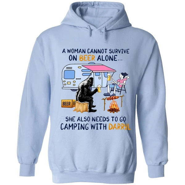 A Woman Cannot Survive On Beer Alone She Also Needs To Go Camping With Darryl Hoodie - Image 3