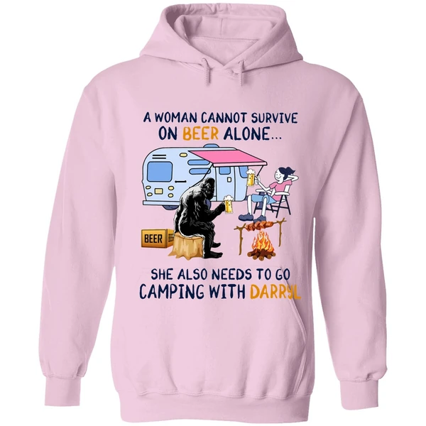 A Woman Cannot Survive On Beer Alone She Also Needs To Go Camping With Darryl Hoodie - Image 4