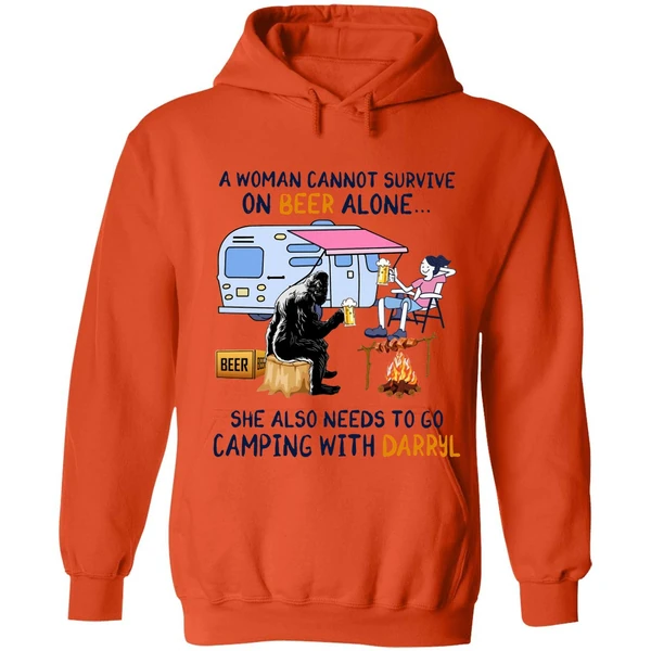 A Woman Cannot Survive On Beer Alone She Also Needs To Go Camping With Darryl Hoodie - Image 5
