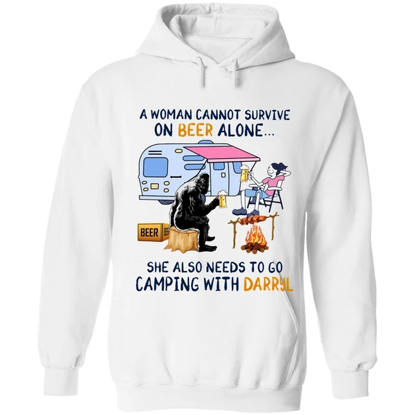 A Woman Cannot Survive On Beer Alone She Also Needs To Go Camping With Darryl Hoodie - Image 6