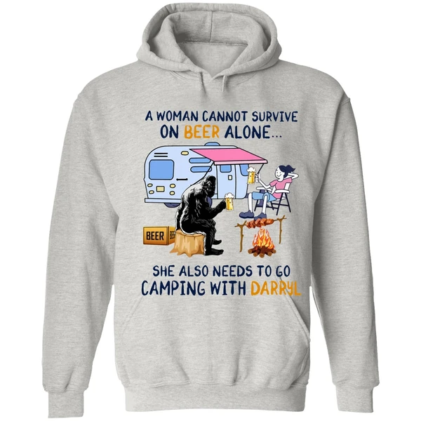 A Woman Cannot Survive On Beer Alone She Also Needs To Go Camping With Darryl Hoodie - Image 7