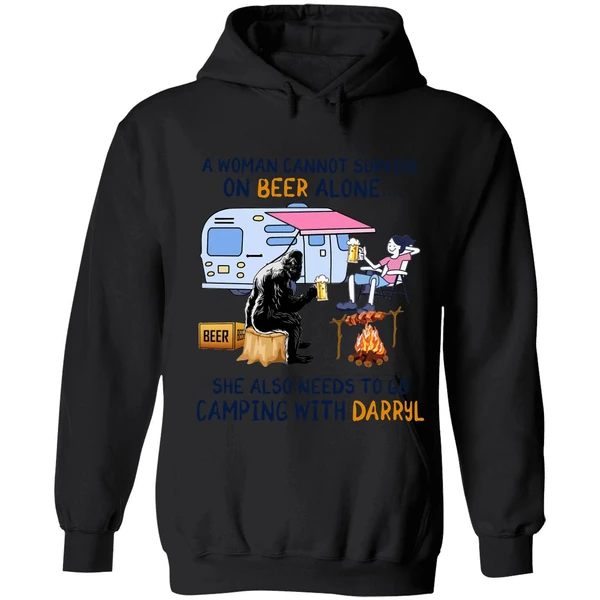 A Woman Cannot Survive On Beer Alone She Also Needs To Go Camping With Darryl Hoodie - Image 8