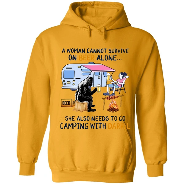 A Woman Cannot Survive On Beer Alone She Also Needs To Go Camping With Darryl Hoodie - Image 9