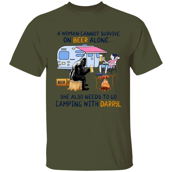 A Woman Cannot Survive On Beer Alone She Also Needs To Go Camping With Darryl Shirt - Image 3