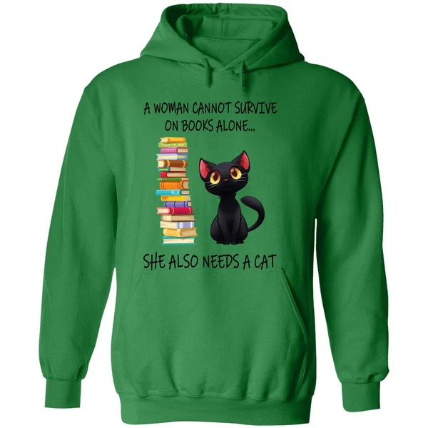 A Woman Cannot Survive On Books Alone She Also Needs A Cat Hoodie - Image 2