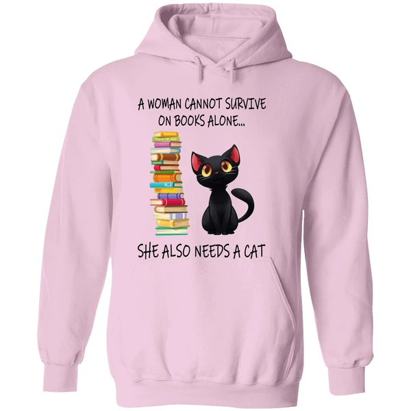 A Woman Cannot Survive On Books Alone She Also Needs A Cat Hoodie - Image 5