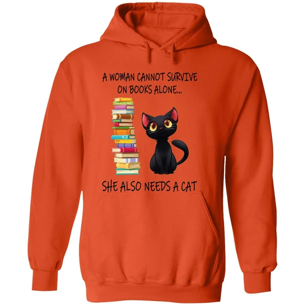 A Woman Cannot Survive On Books Alone She Also Needs A Cat Hoodie - Image 6