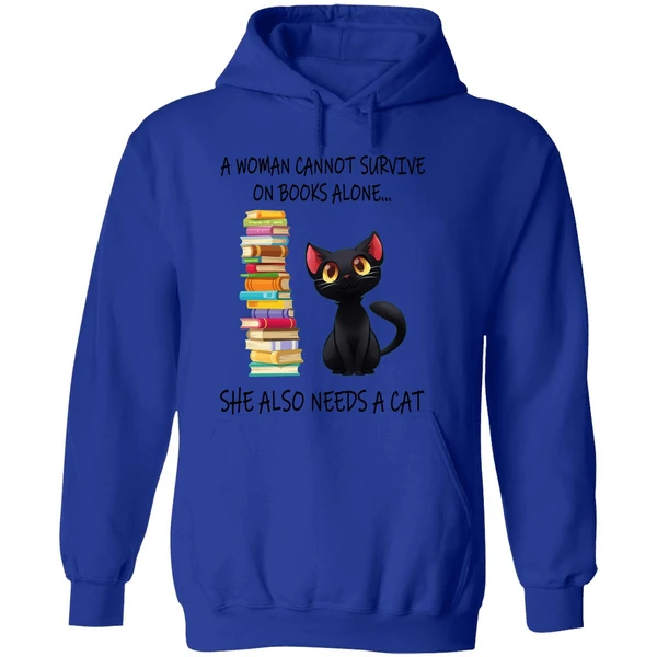 A Woman Cannot Survive On Books Alone She Also Needs A Cat Hoodie - Image 7
