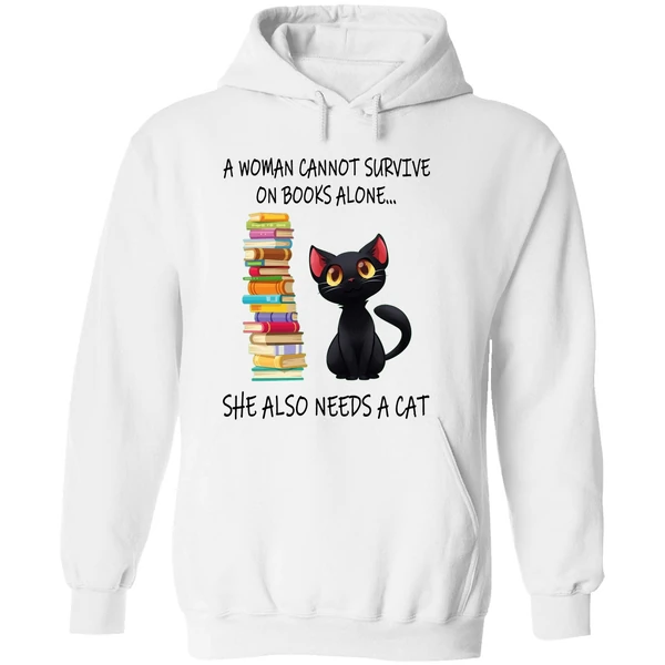 A Woman Cannot Survive On Books Alone She Also Needs A Cat Hoodie - Image 8
