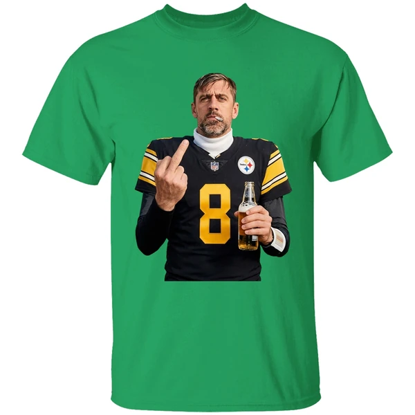 Aaron Rodgers 8 Pittsburgh Steelers Smoking Middle Finger And Holding Beer Can Shirt - Image 2