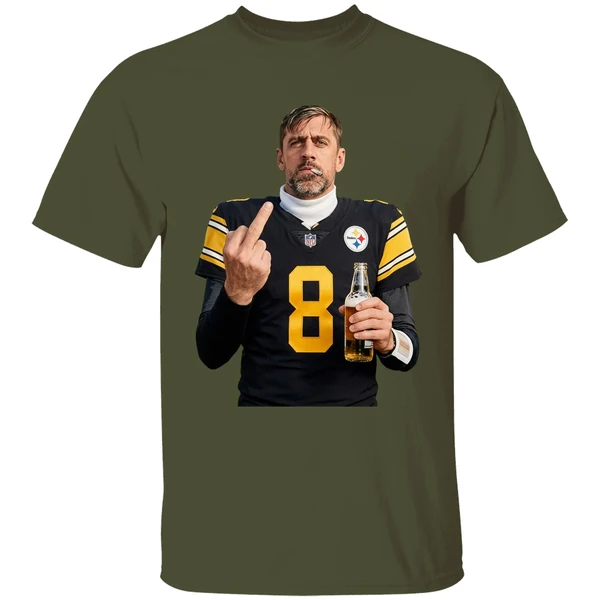 Aaron Rodgers 8 Pittsburgh Steelers Smoking Middle Finger And Holding Beer Can Shirt - Image 4