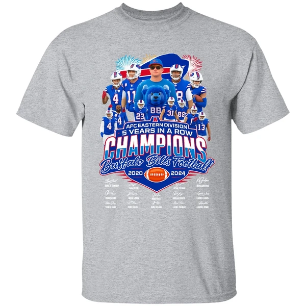 Afc Eastern Division 5 Years In A Row Champions Buffalo Bills Football 2020 2024 Shirt