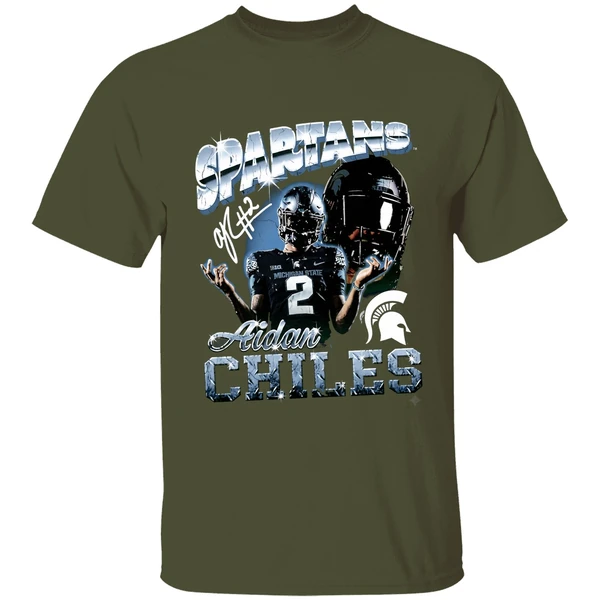 aidan chiles michigan state spartans graphic shirt militarygreen