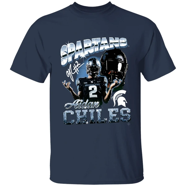 aidan chiles michigan state spartans graphic shirt navy