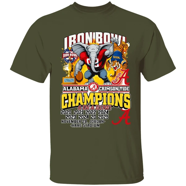 Alabama Crimson Tide 6 In A Row Iron Bowl Champions 2025 Shirt - Image 4