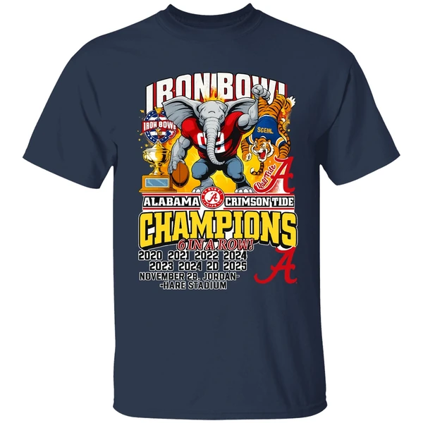 Alabama Crimson Tide 6 In A Row Iron Bowl Champions 2025 Shirt - Image 5