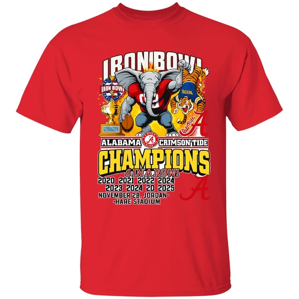 Alabama Crimson Tide 6 In A Row Iron Bowl Champions 2025 Shirt - Image 7