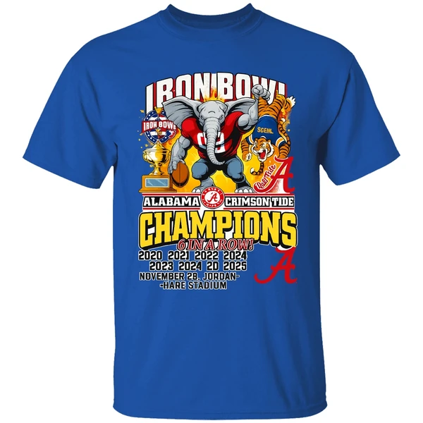 Alabama Crimson Tide 6 In A Row Iron Bowl Champions 2025 Shirt - Image 8