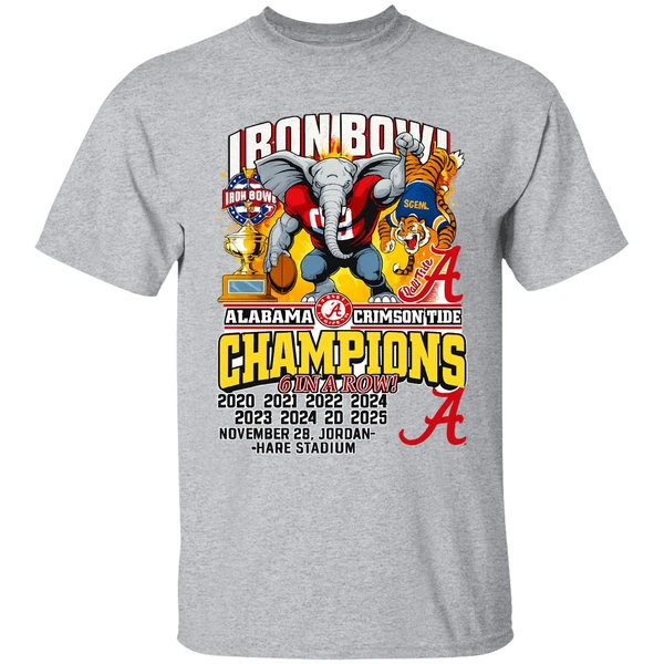 Alabama Crimson Tide 6 In A Row Iron Bowl Champions 2025 Shirt - Image 9