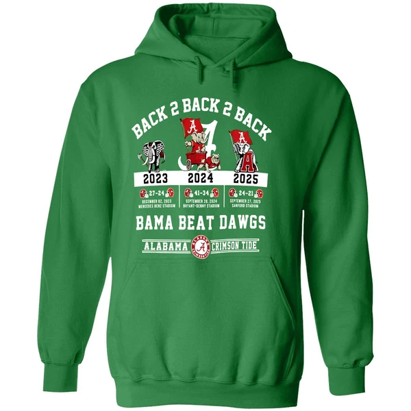 Alabama Crimson Tide Vs Georgia Bulldogs Nfl 2025 Back To Back To Back Bama Beat Dawgs Hoodie - Image 2