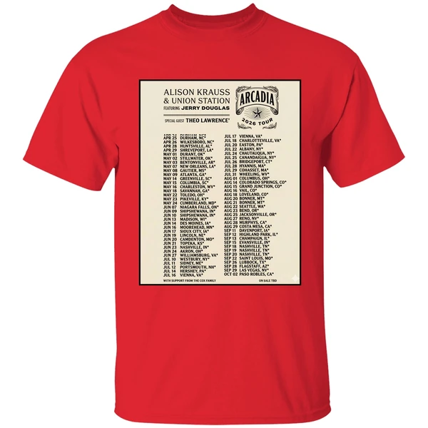 alison krauss union station arcadia tour 2026 poster shirt red