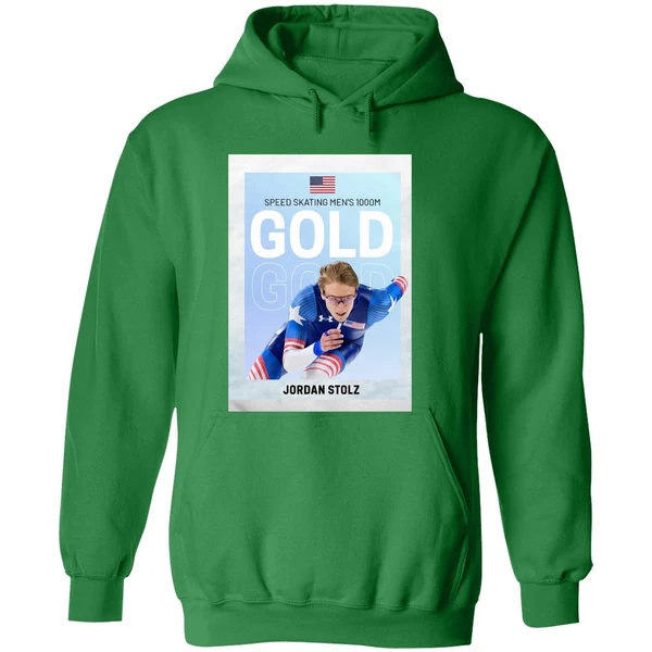 American Olympic Speed Skating Mens 1000m Gold Jordan Stolz Hoodie - Image 2