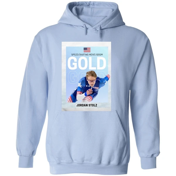American Olympic Speed Skating Mens 1000m Gold Jordan Stolz Hoodie - Image 4
