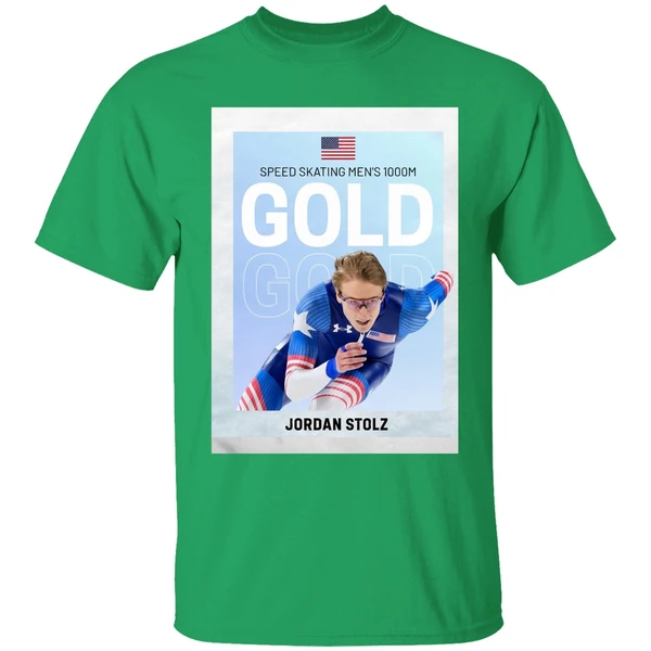American Olympic Speed Skating Mens 1000m Gold Jordan Stolz Shirt - Image 2