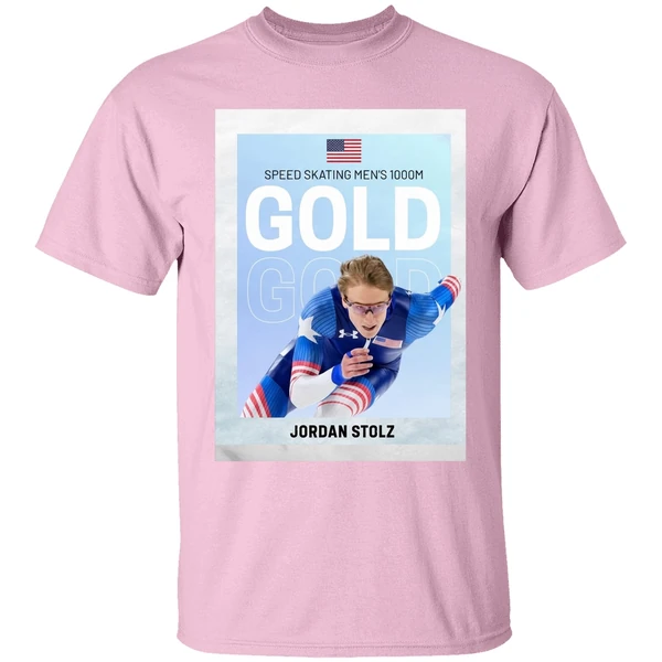 American Olympic Speed Skating Mens 1000m Gold Jordan Stolz Shirt - Image 3
