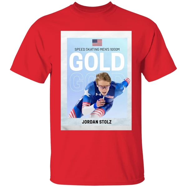 American Olympic Speed Skating Mens 1000m Gold Jordan Stolz Shirt - Image 7