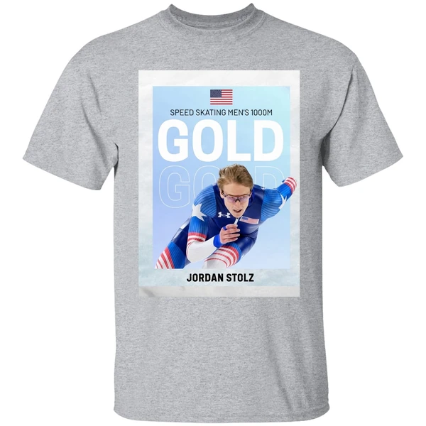 American Olympic Speed Skating Mens 1000m Gold Jordan Stolz Shirt - Image 9