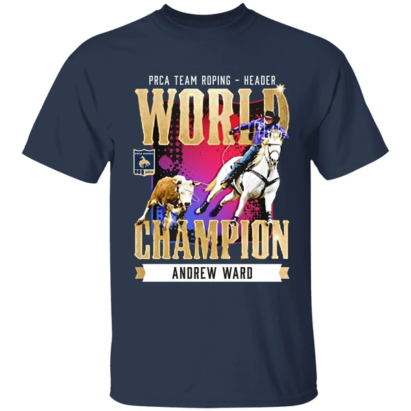 andrew ward nfr 2025 team roping header champion shirt navy