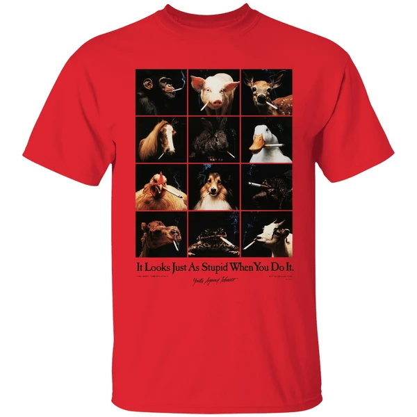 animal smoking it looks just as stupid when you do it youth against tobacco shirt red