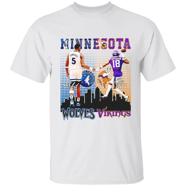 Anthony Edwards Timberwolves Justin Jefferson Vikings Minnesota Skyline Shirt