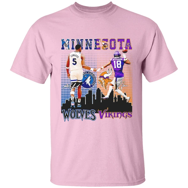 Anthony Edwards Timberwolves Justin Jefferson Vikings Minnesota Skyline Shirt - Image 2