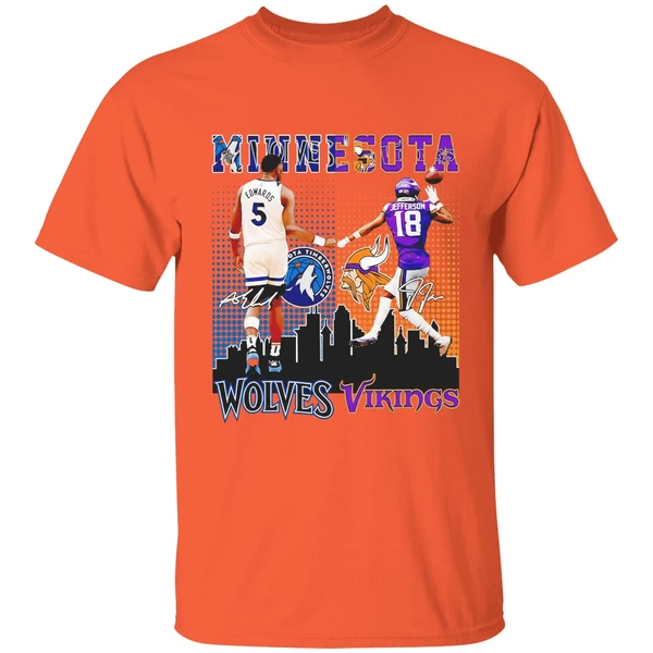 Anthony Edwards Timberwolves Justin Jefferson Vikings Minnesota Skyline Shirt - Image 3