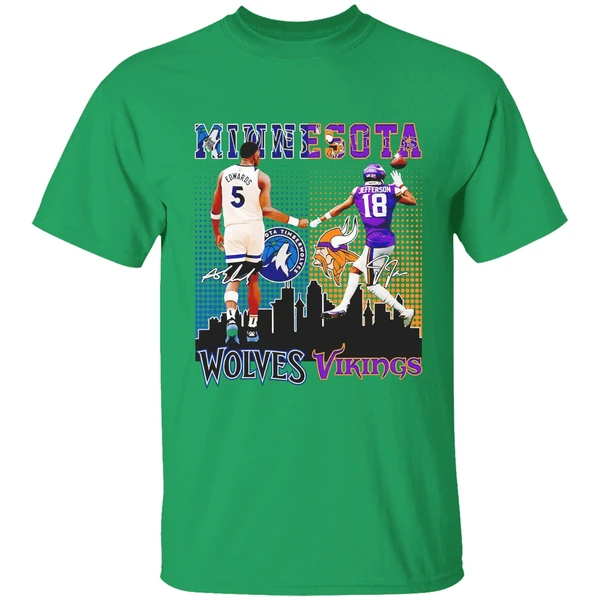Anthony Edwards Timberwolves Justin Jefferson Vikings Minnesota Skyline Shirt - Image 8