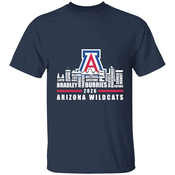 arizona wildcats basketball team name players city skyline shape 2026 shirt navy
