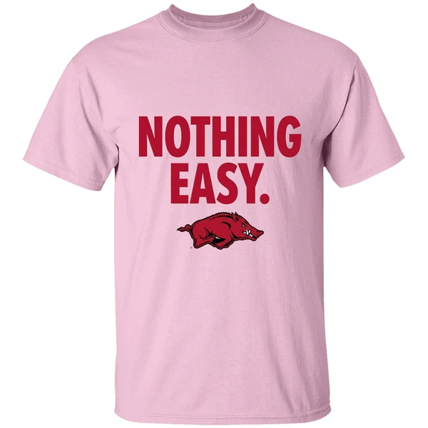 arkansas razorbacks nothing easy shirt lightpink