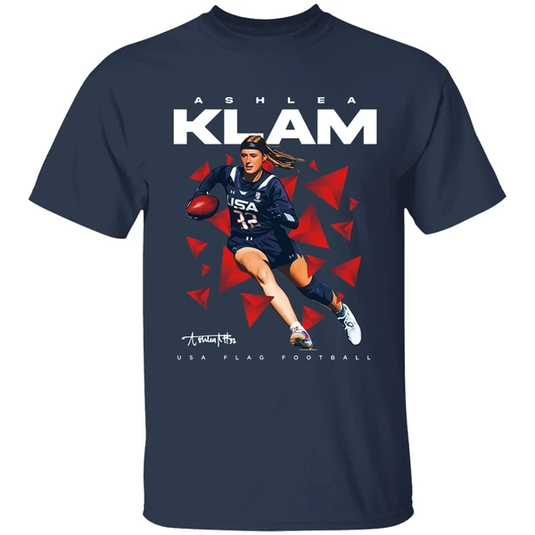 ashlea klam usa flag football signature shirt navy
