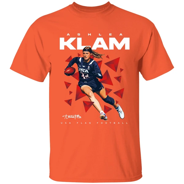 ashlea klam usa flag football signature shirt orange