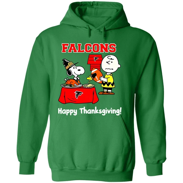 Atlanta Falcons Thanksgiving With Snoopy And Charlie Brown Nfl Hoodie - Image 2
