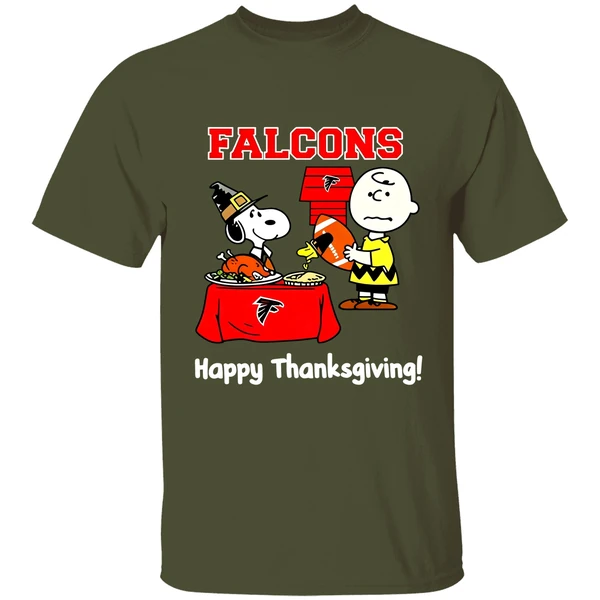 Atlanta Falcons Thanksgiving With Snoopy And Charlie Brown Nfl Shirt - Image 3