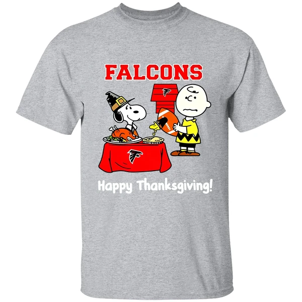 Atlanta Falcons Thanksgiving With Snoopy And Charlie Brown Nfl Shirt