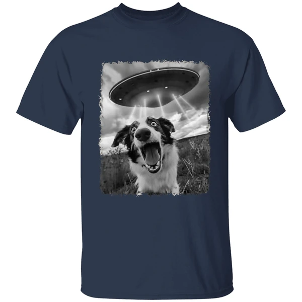 australian shepherd dog ufo alien extraterrestrial selfie shirt navy