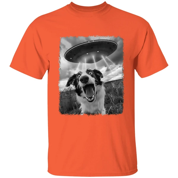 australian shepherd dog ufo alien extraterrestrial selfie shirt orange
