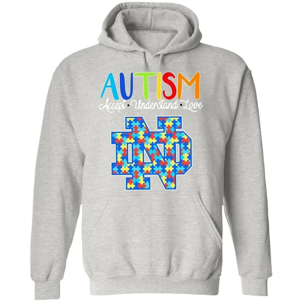 Autism Accept Understand Love Notre Dame Fighting Irish Hoodie - Image 9