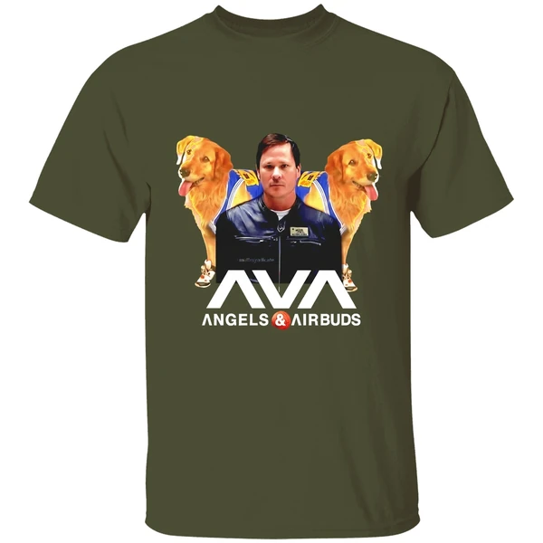 ava angels airbuds dogs graphic shirt militarygreen